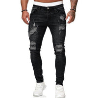 Mens Ripped Skinny Jeans Blue Slim Fit Hole Pencil Pants Casual Biker Trousers Streetwear 2021 High Quality Denim Man Clothing