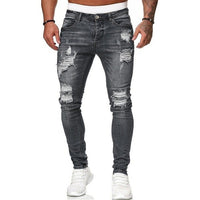 Mens Ripped Skinny Jeans Blue Slim Fit Hole Pencil Pants Casual Biker Trousers Streetwear 2021 High Quality Denim Man Clothing