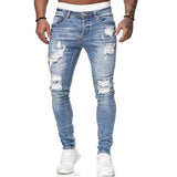 Mens Ripped Skinny Jeans Blue Slim Fit Hole Pencil Pants Casual Biker Trousers Streetwear 2021 High Quality Denim Man Clothing